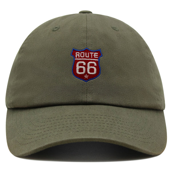 Route 66 Premium Dad Hat Embroidered Baseball Cap Roadtrip Highway 66