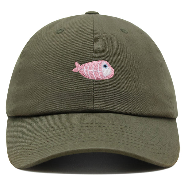 Fishbone Premium Dad Hat Embroidered Baseball Cap Pink Bone