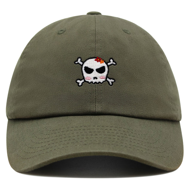 Skull Premium Dad Hat Embroidered Baseball Cap Ribbon Girly