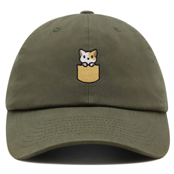 Pocket Cat Premium Dad Hat Embroidered Baseball Cap Shirt Pocket