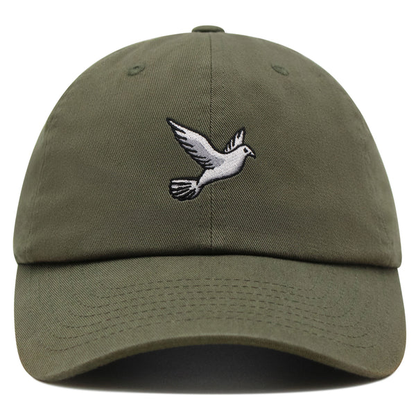 Flying White Dove Premium Dad Hat Embroidered Cotton Baseball Cap White Piegon