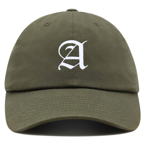 Old English Letter A Premium Dad Hat Embroidered Cotton Baseball Cap English Alphabet