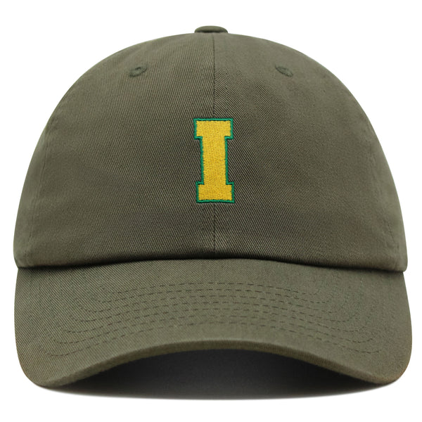 Initial I College Letter Premium Dad Hat Embroidered Cotton Baseball Cap Yellow Alphabet