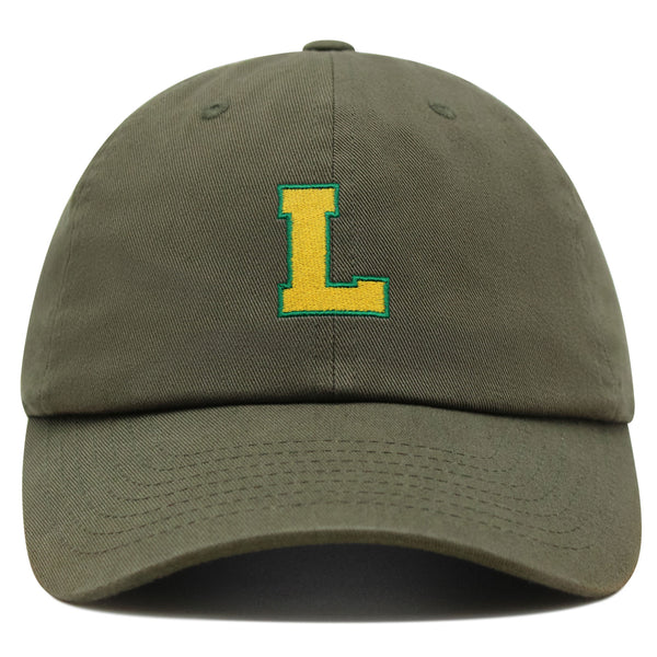 Initial L College Letter Premium Dad Hat Embroidered Cotton Baseball Cap Yellow Alphabet