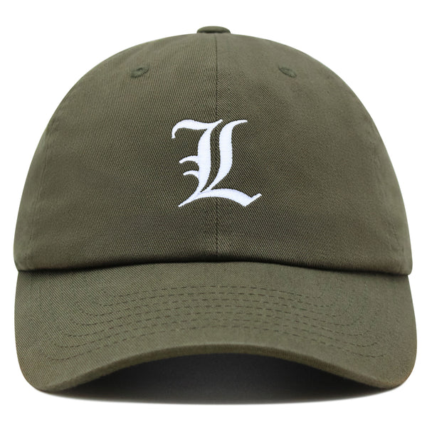 Old English Letter L Premium Dad Hat Embroidered Cotton Baseball Cap English Alphabet