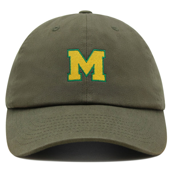 Initial M College Letter Premium Dad Hat Embroidered Cotton Baseball Cap Yellow Alphabet