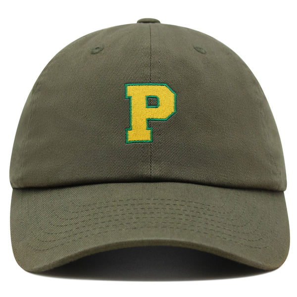 Initial P College Letter Premium Dad Hat Embroidered Cotton Baseball Cap Yellow Alphabet