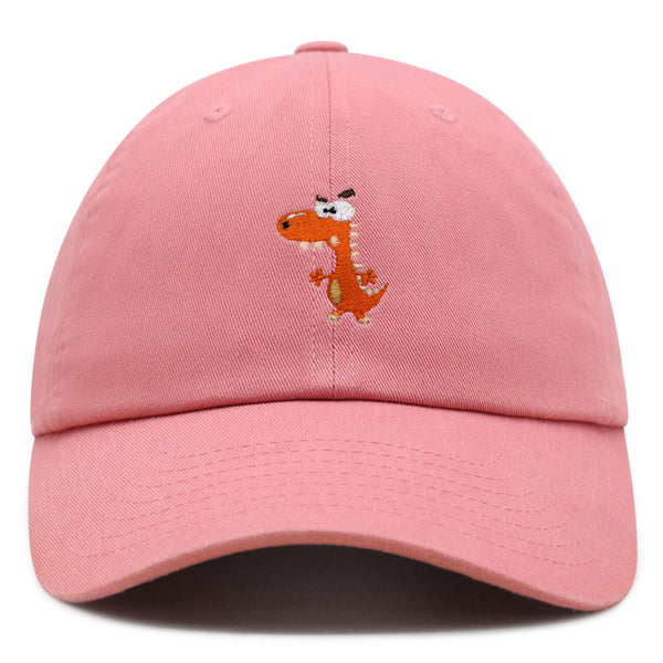 Funny Orange Dinosaur Premium Dad Hat Embroidered Baseball Cap  Funny Dino