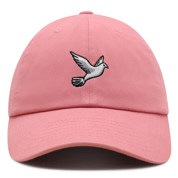 Flying White Dove Premium Dad Hat Embroidered Cotton Baseball Cap White Piegon