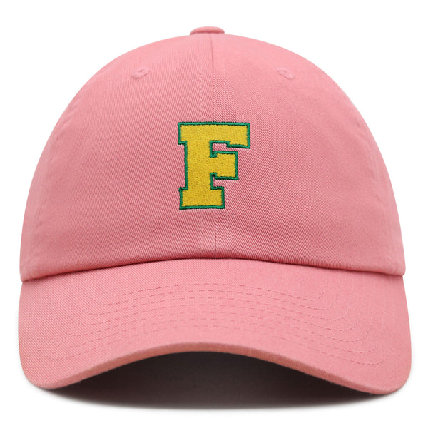 Initial F College Letter Premium Dad Hat Embroidered Cotton Baseball Cap Yellow Alphabet