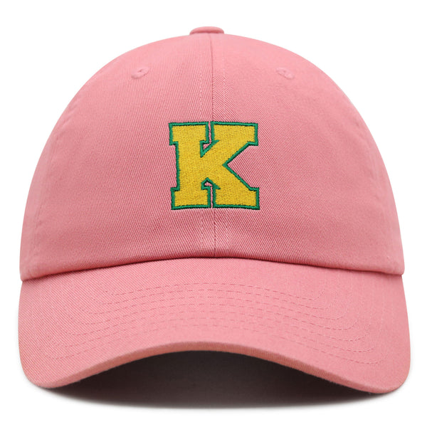 Initial K College Letter Premium Dad Hat Embroidered Cotton Baseball Cap Yellow Alphabet