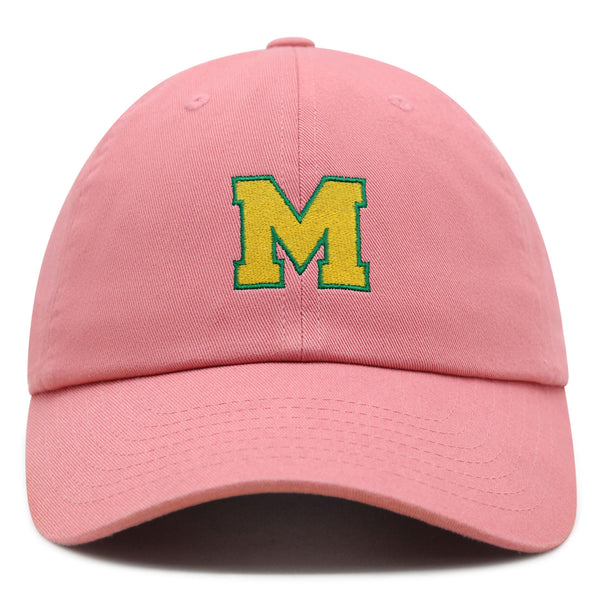 Initial M College Letter Premium Dad Hat Embroidered Cotton Baseball Cap Yellow Alphabet