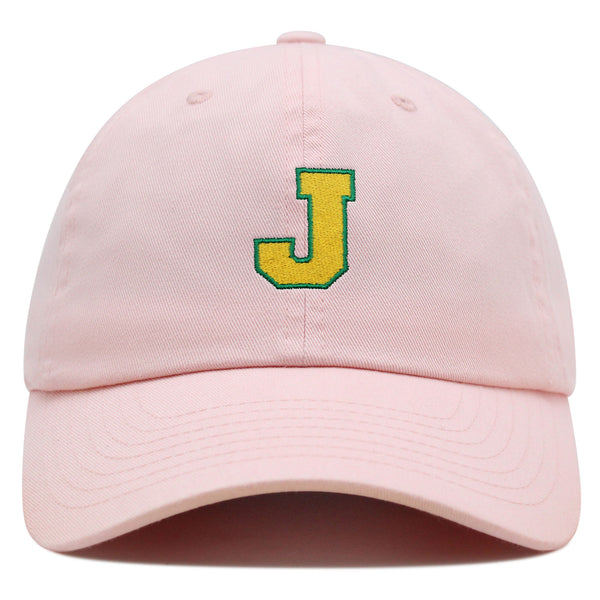 Initial J College Letter Premium Dad Hat Embroidered Cotton Baseball Cap Yellow Alphabet