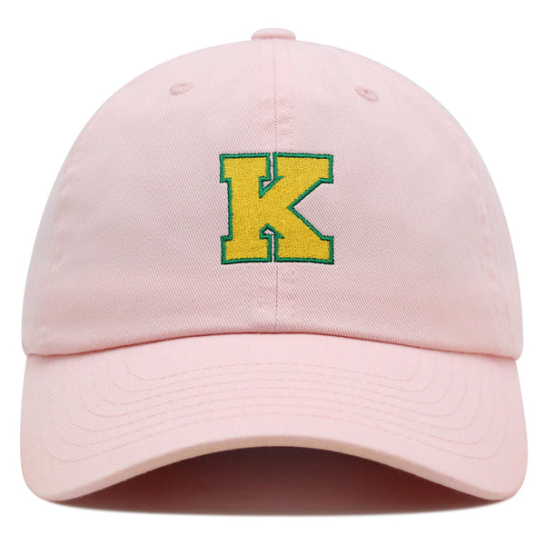 Initial K College Letter Premium Dad Hat Embroidered Cotton Baseball Cap Yellow Alphabet