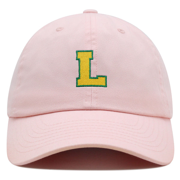 Initial L College Letter Premium Dad Hat Embroidered Cotton Baseball Cap Yellow Alphabet