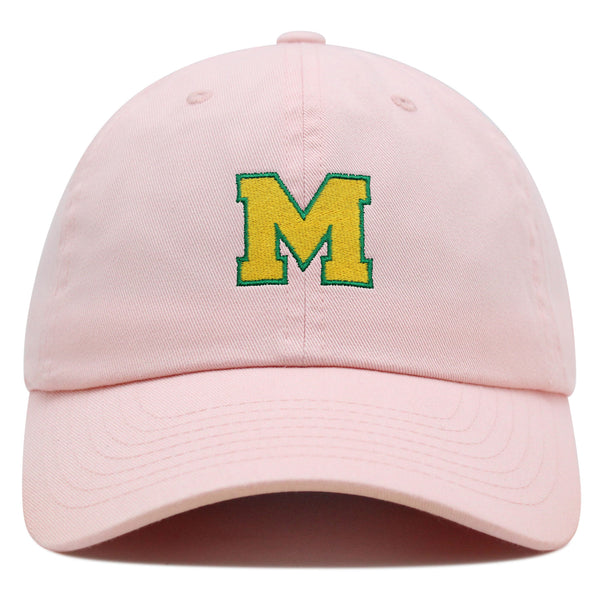 Initial M College Letter Premium Dad Hat Embroidered Cotton Baseball Cap Yellow Alphabet