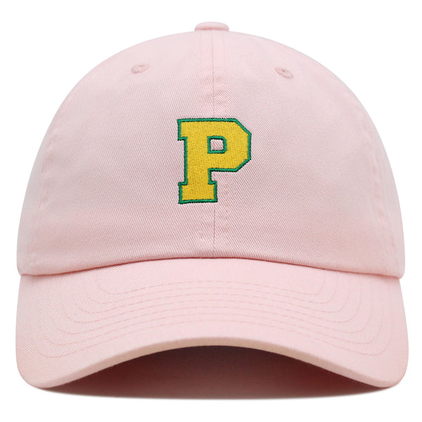 Initial P College Letter Premium Dad Hat Embroidered Cotton Baseball Cap Yellow Alphabet