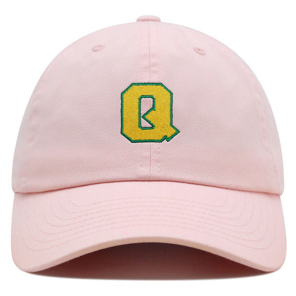 Initial Q College Letter Premium Dad Hat Embroidered Cotton Baseball Cap Yellow Alphabet
