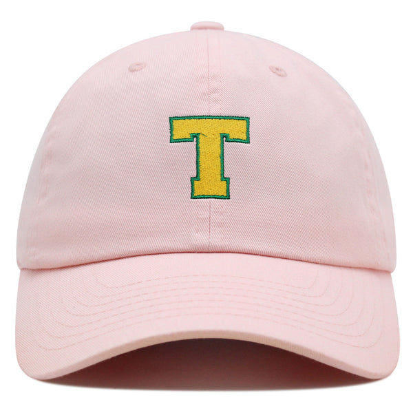 Initial T College Letter Premium Dad Hat Embroidered Cotton Baseball Cap Yellow Alphabet