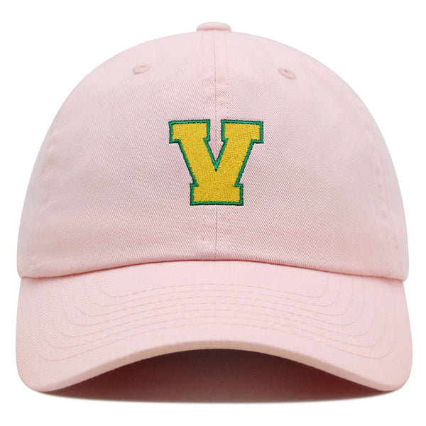 Initial V College Letter Premium Dad Hat Embroidered Cotton Baseball Cap Yellow Alphabet