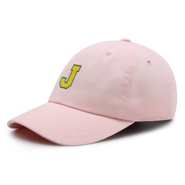 Initial J College Letter Premium Dad Hat Embroidered Cotton Baseball Cap Yellow Alphabet