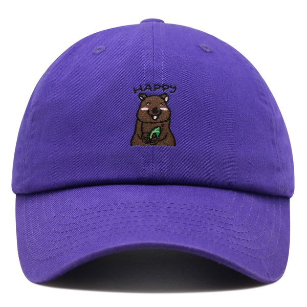 Happy Quokka Premium Dad Hat Embroidered Baseball Cap Cute Animal