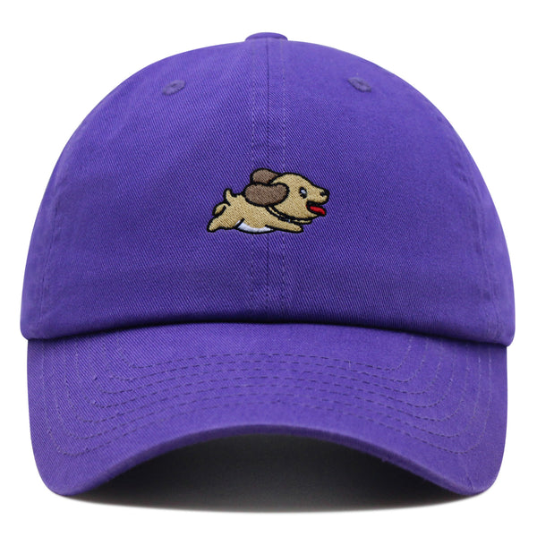 Cute Dog Running Premium Dad Hat Embroidered Cotton Baseball Cap Puppy Run