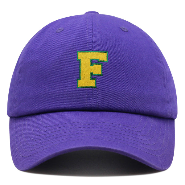 Initial F College Letter Premium Dad Hat Embroidered Cotton Baseball Cap Yellow Alphabet