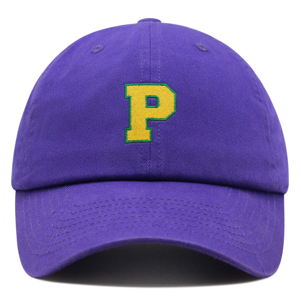 Initial P College Letter Premium Dad Hat Embroidered Cotton Baseball Cap Yellow Alphabet