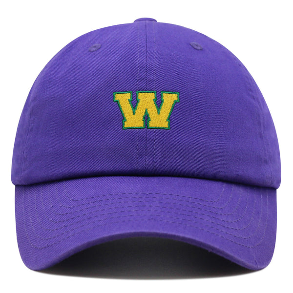 Initial W College Letter Premium Dad Hat Embroidered Cotton Baseball Cap Yellow Alphabet