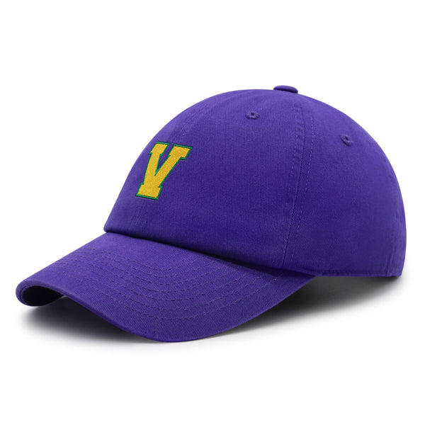 Initial V College Letter Premium Dad Hat Embroidered Cotton Baseball Cap Yellow Alphabet