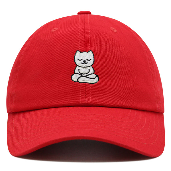 Meditating Cat Premium Dad Hat Embroidered Baseball Cap Yoga Statue