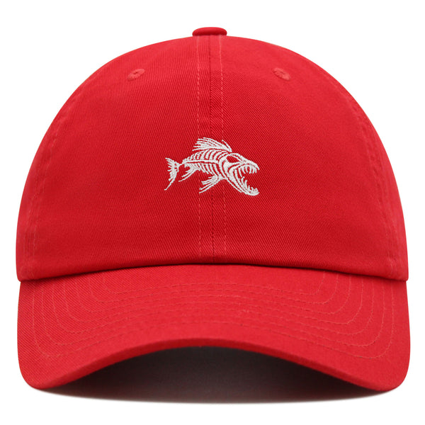 Fish Skeleton Premium Dad Hat Embroidered Baseball Cap Fish Bone