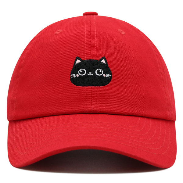 Black Cat Face Premium Dad Hat Embroidered Cotton Baseball Cap Cute Animal