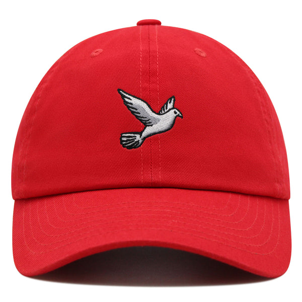 Flying White Dove Premium Dad Hat Embroidered Cotton Baseball Cap White Piegon