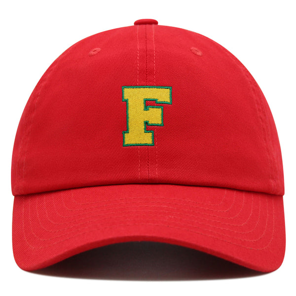 Initial F College Letter Premium Dad Hat Embroidered Cotton Baseball Cap Yellow Alphabet