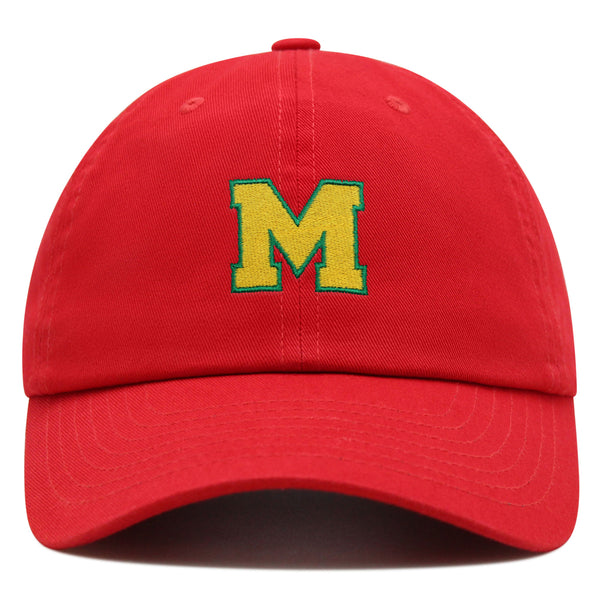 Initial M College Letter Premium Dad Hat Embroidered Cotton Baseball Cap Yellow Alphabet