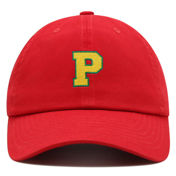 Initial P College Letter Premium Dad Hat Embroidered Cotton Baseball Cap Yellow Alphabet