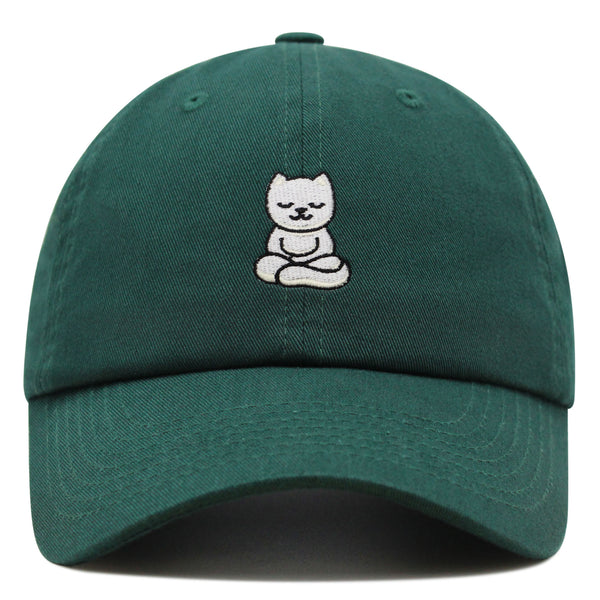 Meditating Cat Premium Dad Hat Embroidered Baseball Cap Yoga Statue