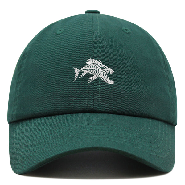 Fish Skeleton Premium Dad Hat Embroidered Baseball Cap Fish Bone