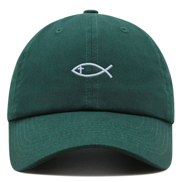 Jesus Fish Symbol Premium Dad Hat Embroidered Cotton Baseball Cap Symbol of Christianity