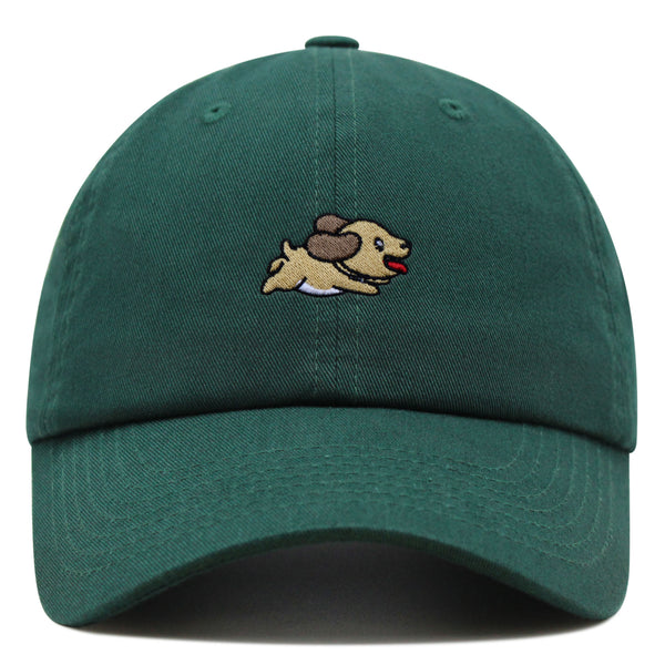 Cute Dog Running Premium Dad Hat Embroidered Cotton Baseball Cap Puppy Run