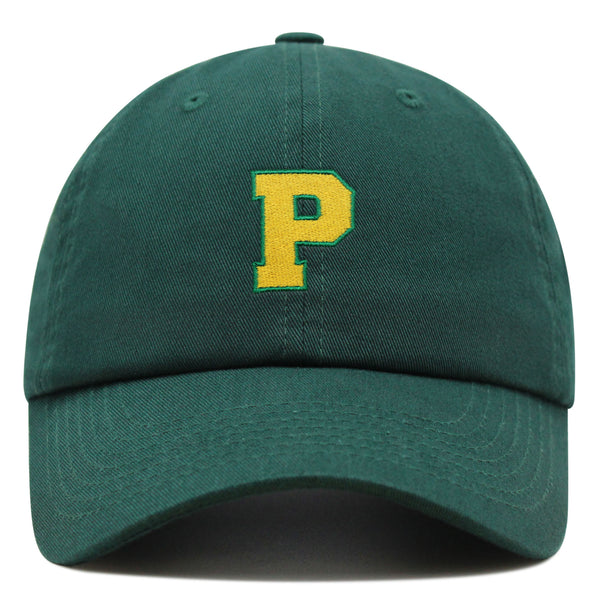 Initial P College Letter Premium Dad Hat Embroidered Cotton Baseball Cap Yellow Alphabet