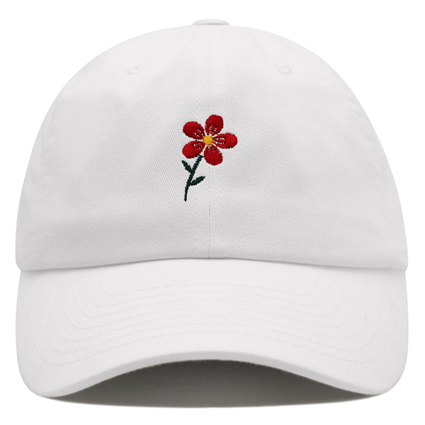 Red Flower Premium Dad Hat Embroidered Baseball Cap Floral