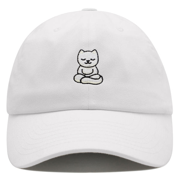 Meditating Cat Premium Dad Hat Embroidered Baseball Cap Yoga Statue