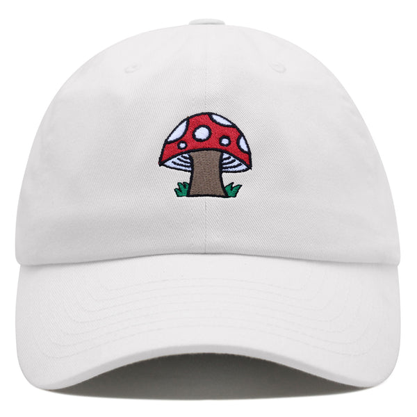 Mushrooms Premium Dad Hat Embroidered Baseball Cap White Polka Dot