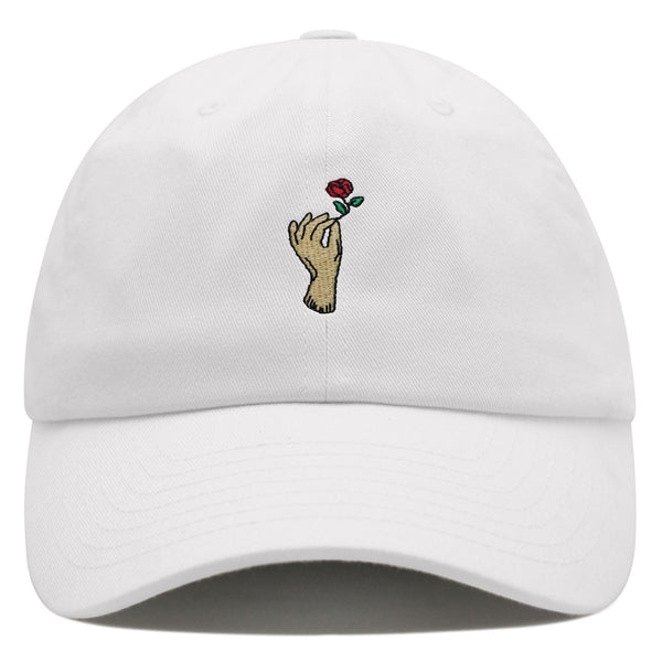 Rose Holding Hand Premium Dad Hat Embroidered Cotton Baseball Cap Rose