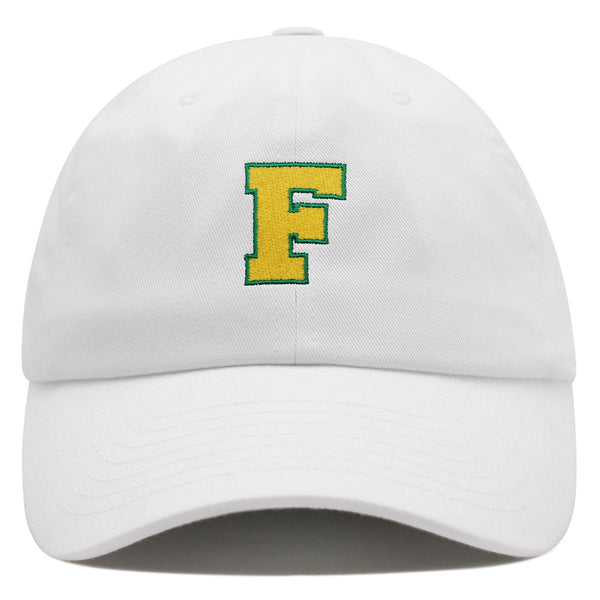 Initial F College Letter Premium Dad Hat Embroidered Cotton Baseball Cap Yellow Alphabet