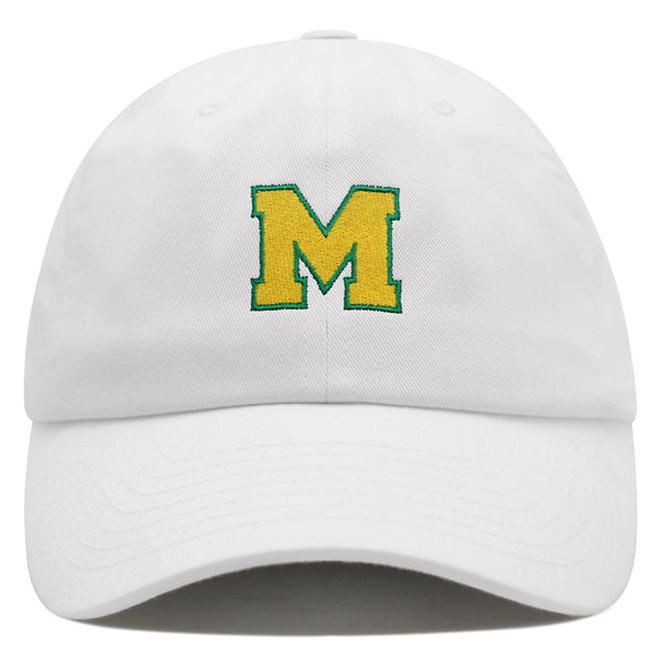 Initial M College Letter Premium Dad Hat Embroidered Cotton Baseball Cap Yellow Alphabet