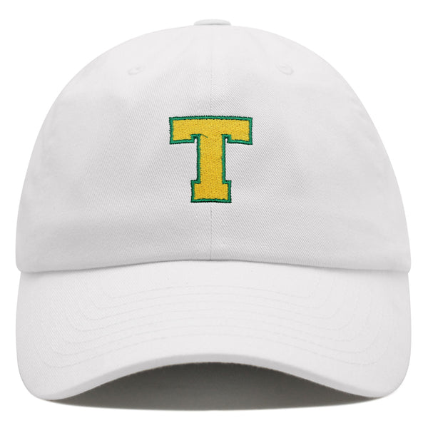 Initial T College Letter Premium Dad Hat Embroidered Cotton Baseball Cap Yellow Alphabet